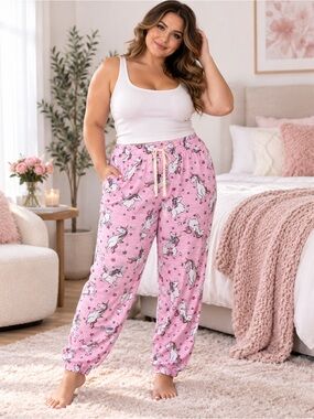 Briefly Stated Unicorn & Star Print Pajama Joggers- Size XL